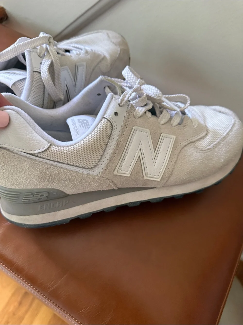 New Balance Light Beige and White Suede Retro Runners